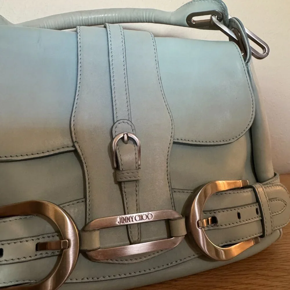 Jimmy Choo Tulita Leather Hobo Shoulder Vintage Handbag in Light Blue - Picture 5 of 10